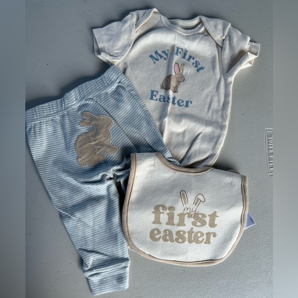 My first Easter outfit with first Easter bib and egg hunting onesie size 6months